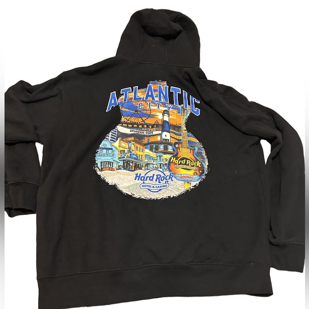 Hard Rock Atlantic City Hoodie Black Zip Up Sweatshirt Large